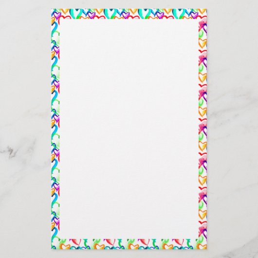 かわいいカラフル水色ハートパターン 便箋 (正面)