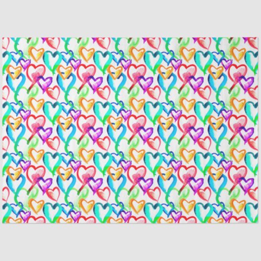 かわいいカラフル水色ハートパターン 薄葉紙 (正面)