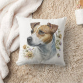 かわいいカラフル水色フローラジャックラッセルドッグ クッション (ブランケット)