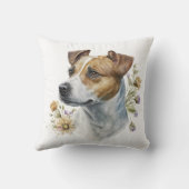 かわいいカラフル水色フローラジャックラッセルドッグ クッション (裏面)