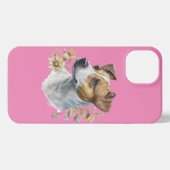 かわいいカラフル水色フローラジャックラッセルドッグ iPhoneケース (裏面横)