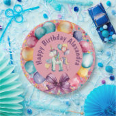 かわいいカラフル水色ユニコーン誕生日 ペーパープレート (パーティー)