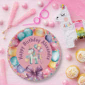 かわいいカラフル水色ユニコーン誕生日 ペーパープレート (パーティー)