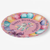 かわいいカラフル水色ユニコーン誕生日 ペーパープレート (アングル)