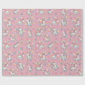 かわいいカラフル水色ユニコーン誕生日 ラッピングペーパー (フラット)