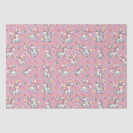 かわいいカラフル水色ユニコーン誕生日 薄葉紙 (正面)