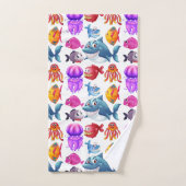 かわいいカラフル海の動物 バスタオルセット (ハンドタオル)