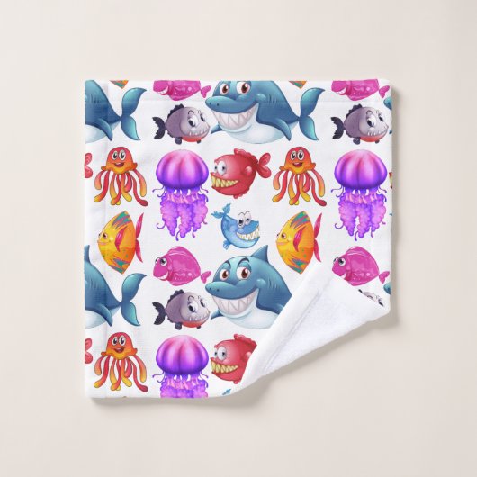 かわいいカラフル海の動物 バスタオルセット (ウォッシュタオル)