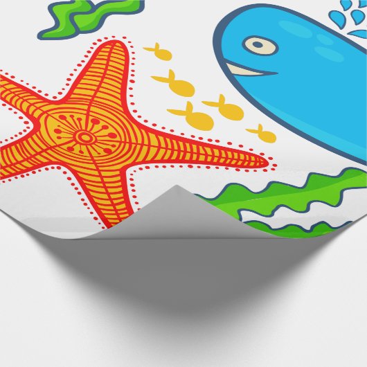 かわいいカラフル海の生命イラストレーション ラッピングペーパー (角)