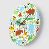 かわいいカラフル漫画のジャングル ラージ壁時計 (傾斜)