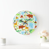 かわいいカラフル漫画のジャングル ラージ壁時計 (ホーム)