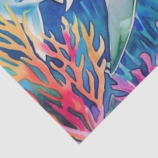 かわいいカラフル熱帯水色のサメ 薄葉紙 (詳細)