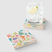 かわいいカラフル熱帯生物イラストレーション ストーンコースター (横)