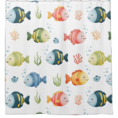 かわいいカラフル熱帯魚のパターン シャワーカーテン (正面)