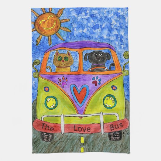 かわいいカラフル犬と猫のキッチンタオル キッチンタオル (縦)