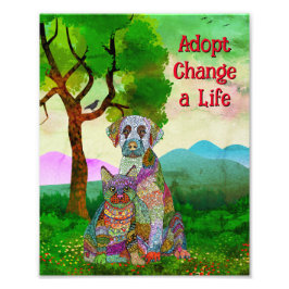かわいいカラフル犬と猫の里親募集 フォトプリント           