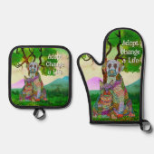 かわいいカラフル犬と猫の里親募集 鍋つかみ&鍋敷きセット (正面)