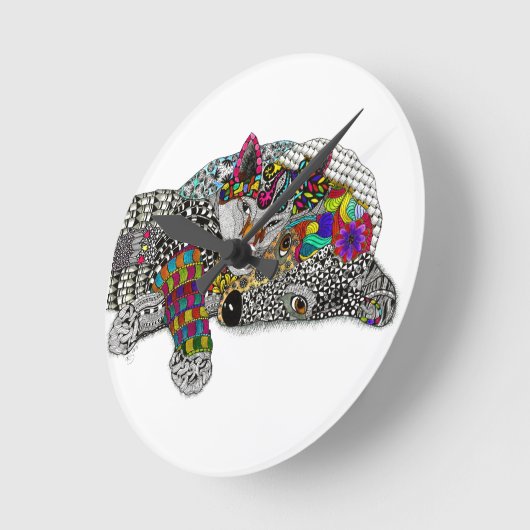 かわいいカラフル犬と猫時計 ラウンド壁時計 (傾斜)