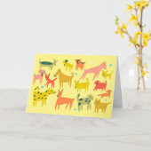 かわいいカラフル犬のカスタム記念日 カード (黄色い花)