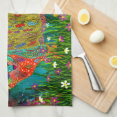 かわいいカラフル猫と鳥のキッチンタオル キッチンタオル (四つ折り)