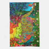 かわいいカラフル猫と鳥のキッチンタオル キッチンタオル (縦)