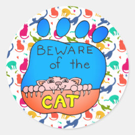 かわいいカラフル猫に気を付ける ラウンドシール