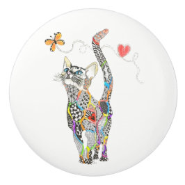 かわいいカラフル猫のドアノブ セラミックノブ