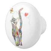 かわいいカラフル猫のドアノブ セラミックノブ (右)