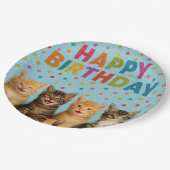かわいいカラフル猫の誕生日紙プレート。 ペーパープレート (アングル)