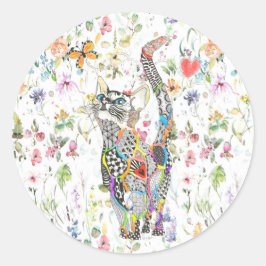 かわいいカラフル猫ステッカー ラウンドシール