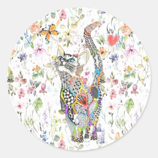 かわいいカラフル猫ステッカー ラウンドシール (正面)