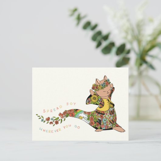 かわいいカラフル猫スプレッドジョイ引用文フローラさらば ポストカード (スタンド正面)