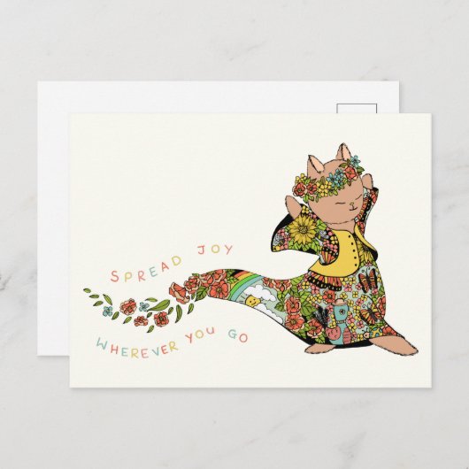 かわいいカラフル猫スプレッドジョイ引用文フローラさらば ポストカード (正面/裏面)