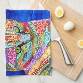 かわいいカラフル猫好きのキッチンタオル キッチンタオル (四つ折り)