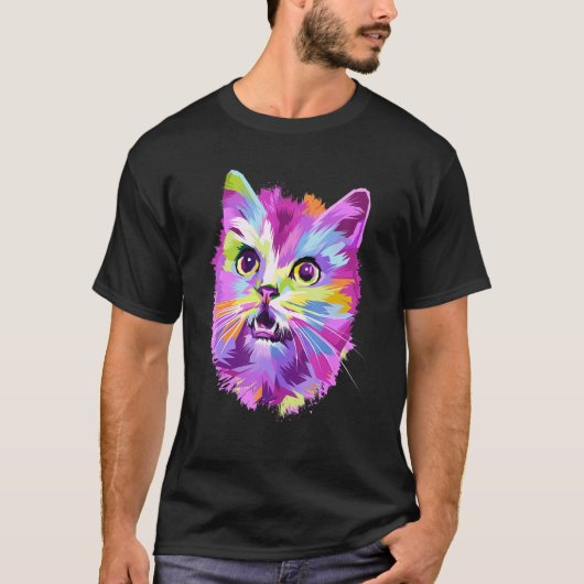 かわいいカラフル猫 Tシャツ (正面)
