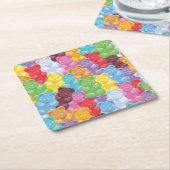 かわいいカラフル甘いグミベア スクエアペーパーコースター (アングル)