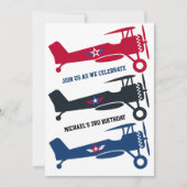 かわいいカラフル男の子のための飛行機、おもしろい子供の誕生日 招待状 (正面)