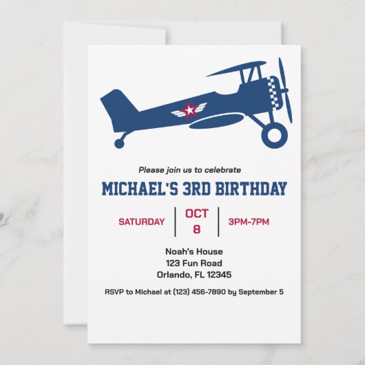 かわいいカラフル男の子のための飛行機、おもしろい子供の誕生日 招待状 (裏面)