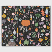 かわいいカラフル秋花&リースサンクスギビング ラッピングペーパー (フラット)