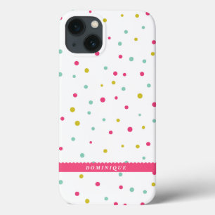 かわいいカラフル紙吹雪ドットのパタパーソナライズされたーン iPhone 13ケース