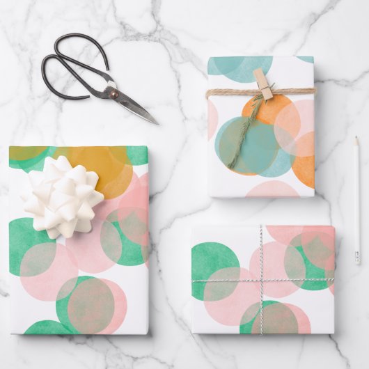 かわいいカラフル紙吹雪ドット抽象芸術水彩  ラッピングペーパーシート (正面)