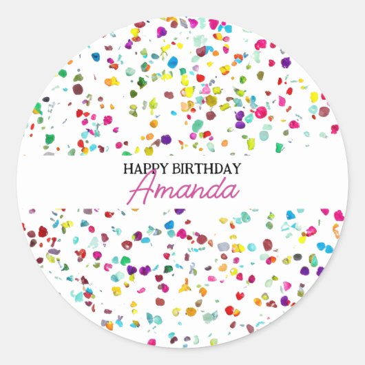かわいいカラフル紙吹雪1歳の誕生日 ラウンドシール (正面)
