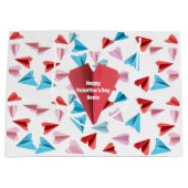 かわいいカラフル紙飛行機カスタム、バレンタインデー ラージペーパーバッグ (正面)