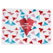 かわいいカラフル紙飛行機カスタム、バレンタインデー ラージペーパーバッグ (裏面)