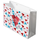 かわいいカラフル紙飛行機カスタム、バレンタインデー ラージペーパーバッグ (正面アングル)