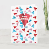 かわいいカラフル紙飛行機、カスタム写真撮影誕生日 シーズンカード (正面)