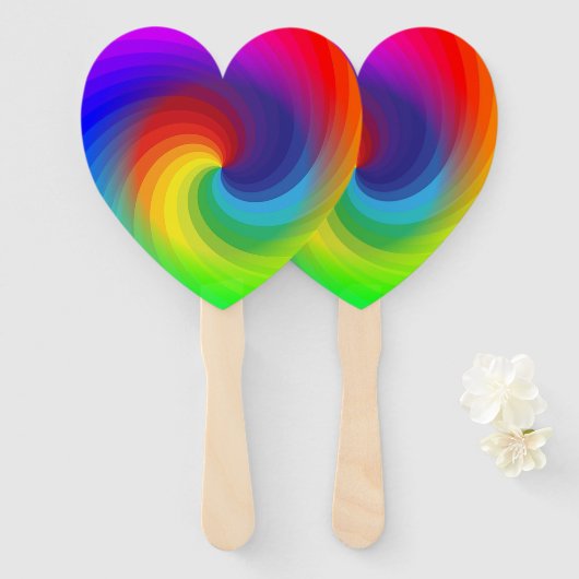 かわいいカラフル絞り染めレインボースワールアートパターン ハンドファン (正面&裏面)