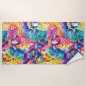 かわいいカラフル羊のパターン ビーチタオル (正面)