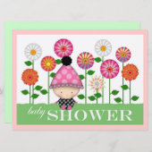 かわいいカラフル花とベビー赤ちゃんシャワー 招待状 (正面/裏面)