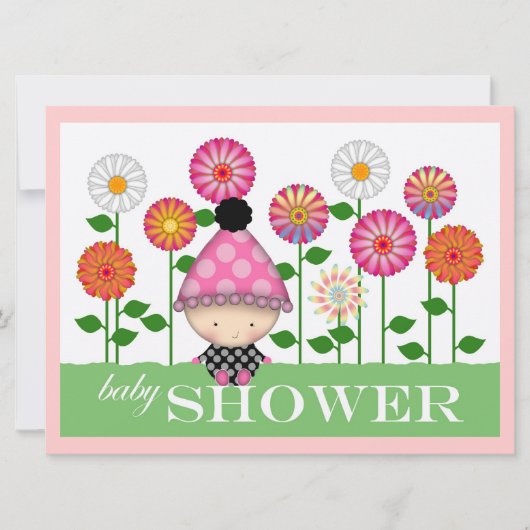 かわいいカラフル花とベビー赤ちゃんシャワー 招待状 (正面)